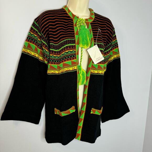 Helen Sue Vtg 70s Southwest Motifs Print Cardigan Tassel Tie Closure Bohemian - Picture 3 of 14